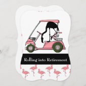 Golf Theme Retirement Party Golf Cart Flamingo Einladung (Vorne/Hinten)