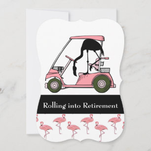 Golf Theme Retirement Party Golf Cart Flamingo Einladung