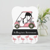 Golf Theme Retirement Party Golf Cart Flamingo Einladung (Stehend Vorderseite)