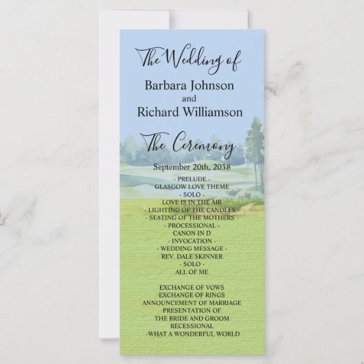 Golf Theme Wedding Order of Service Program (Vorderseite)