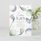 Golf Themed 50th Birthday Par-tee Einladung (Stehend Vorderseite)