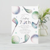 Golf Themed 70th Birthday Par-tee Einladung (Stehend Vorderseite)