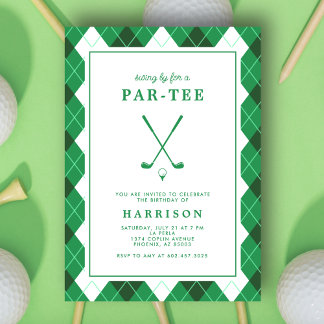 Golf Themed Birthday Party Modern Preppy Green Einladung