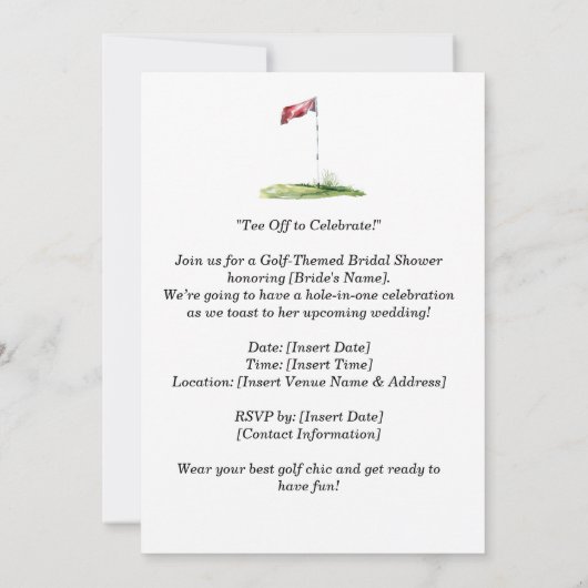 Golf-Themed Bridal Dusche Einladung - Fore (Rückseite)