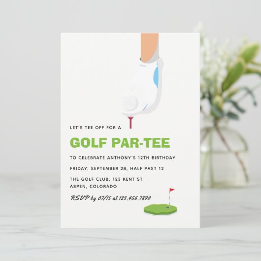 Golf Themed Geburtstagsparty Einladung (Stehend Vorderseite)
