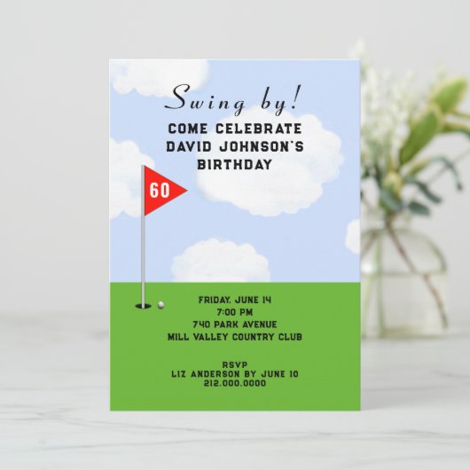 Golf Themed Geburtstagsparty Einladung (Stehend Vorderseite)