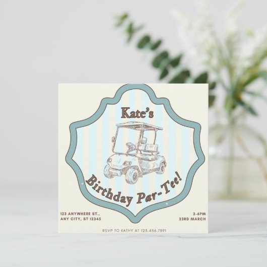 Golf Themed Geburtstagsparty Feiertagskarte (Stehend Vorderseite)