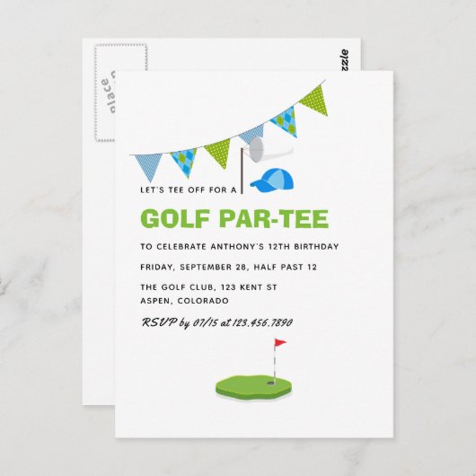Golf Themed Geburtstagsparty Postkarte (Vorne/Hinten)