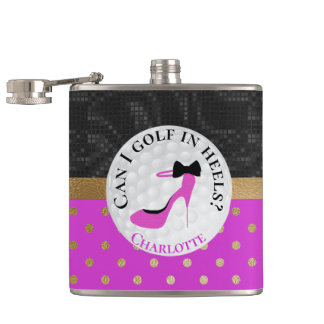 Golf Themed Girl Pink und Black Flachmann