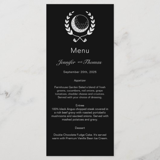 Golf Themed Hochzeit Menükarte (Vorderseite)