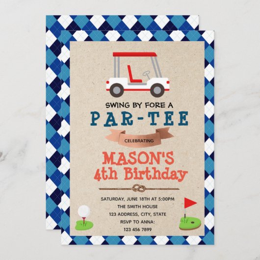 Golf-Themed Party Einladung (Vorne/Hinten)