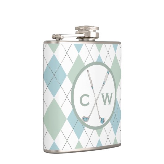 Golf Themed Raute Personalisiert Monogram Flachmann (Rechts)