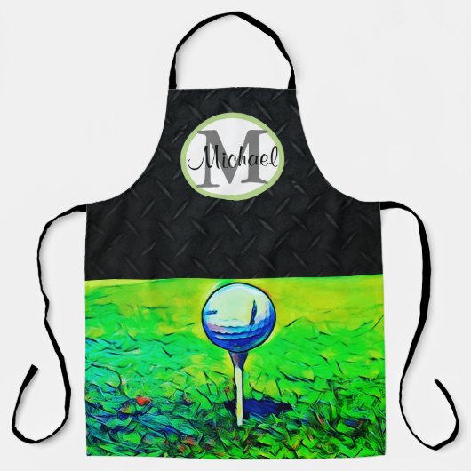 Golf Themed Sports Vater Monogram Cool Men's Schürze (Vorderseite)