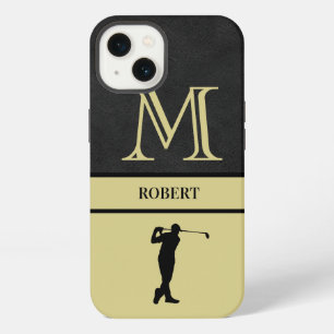 Golf-Typ Schwarzes Leder-Textur-Monogramm-Name iPhone 13 Hülle