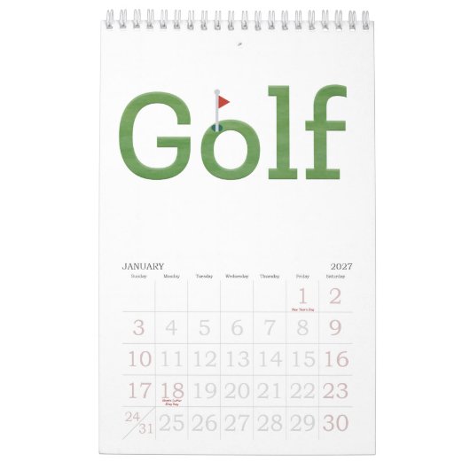 GOLF-Typografie 2026 Wandhängend Kalender (Jan 2027)
