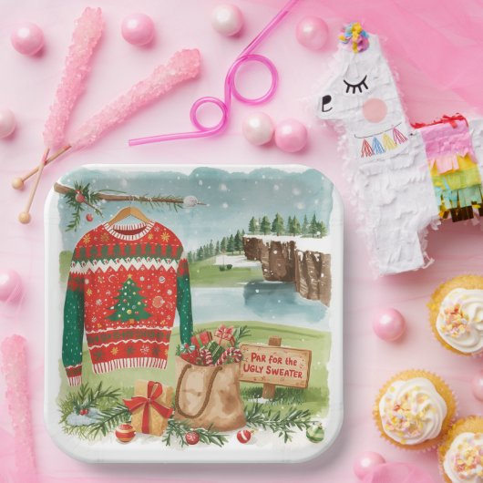 Golf Ugly Sweater Christmas for golfer Pappteller (Party)