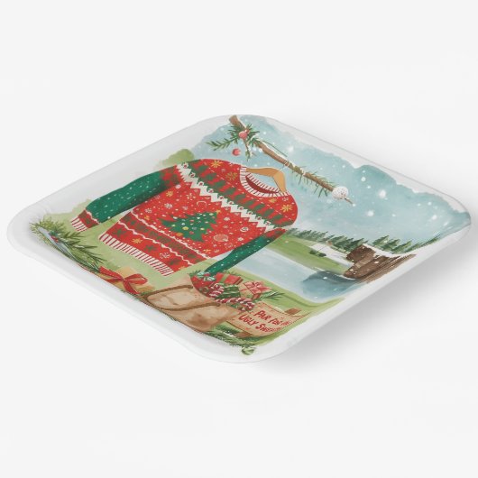 Golf Ugly Sweater Christmas for golfer Pappteller (Gewinkelt)