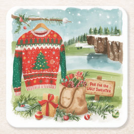 Golf Ugly Sweater Christmas for golfer Rechteckiger Pappuntersetzer