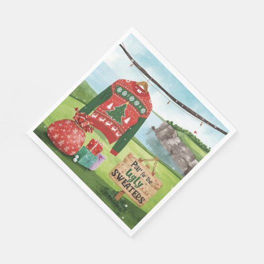 Golf Ugly Sweater Christmas Party  Serviette (Ecke)