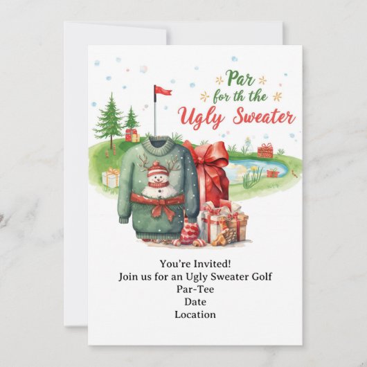 Golf Ugly Sweater Weihnachtskarte Party Einladung (Vorderseite)