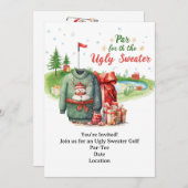 Golf Ugly Sweater Weihnachtskarte Party Einladung (Vorne/Hinten)