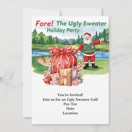 Golf Ugly Sweater Weihnachtskarte Party Einladung (Vorderseite)