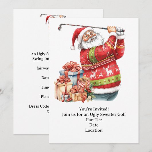 Golf Ugly Sweater Weihnachtskarte Party Einladung (Vorne/Hinten)