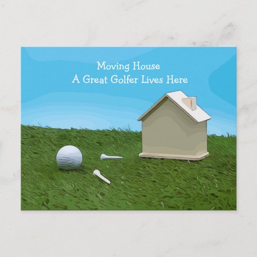 Golf Umzug Haus mit einem großen Golfer lebt hier Postkarte (Vorderseite)
