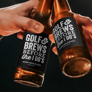 Golf und Bier vor der Junggesellenparty in Schwarz Bierflaschenetikett