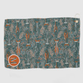 Golf und Fischerei Bachforelle Blauer Orange Grau Golfhandtuch (Horizontal)