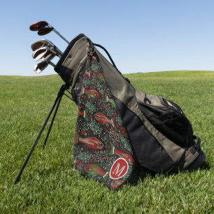 Golf und Fischerei Bachforelle Rotes Grün Grau Golfhandtuch