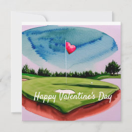 Golf Valentinstag auf dem Golfplatz Aquarell Feiertagskarte