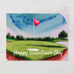 Golf Valentinstag auf dem Golfplatz Aquarellbad Feiertagspostkarte