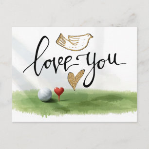 Golf Valentinstag mit Golfbällen sind auf rot Postkarte