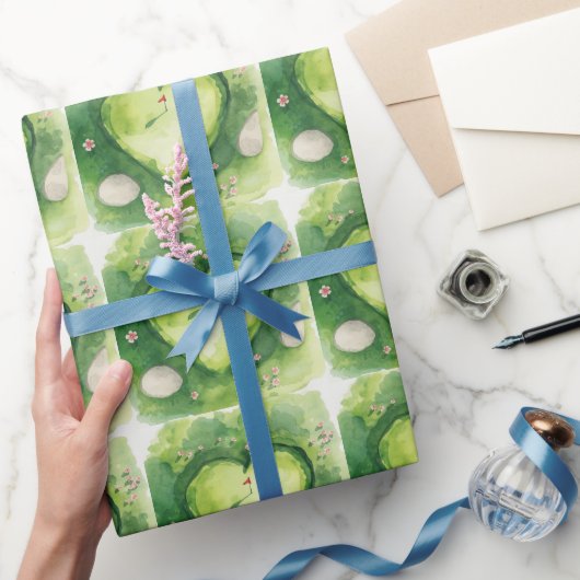 Golf Valentinstag mit herzförmigem Golfplatz Geschenkpapier (Schenken)