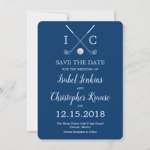 Golf-Verein-retten blaue Monogramm-Hochzeit die Save The Date