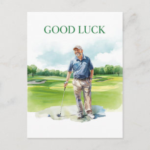 Golf Viel Glück für den Golfer auf grünem Gras Postkarte