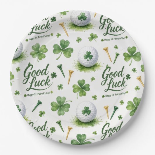 Golf Viel Glück mit Kleeblatt St. Patrick's Day Pappteller (Vorderseite)