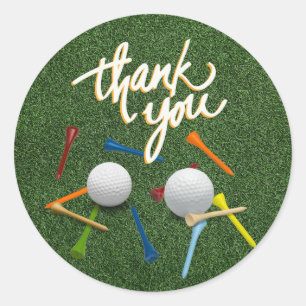 Golf Vielen Dank mit Golfball und T-Shirts auf Grü Runder Aufkleber