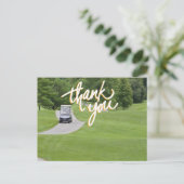 Golf Vielen Dank mit Golfwagen auf Grün Postkarte (Stehend Vorderseite)