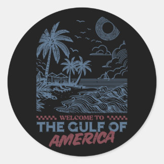 Golf von Amerika Beach Zeichnend Vintage Männer Fr Runder Aufkleber