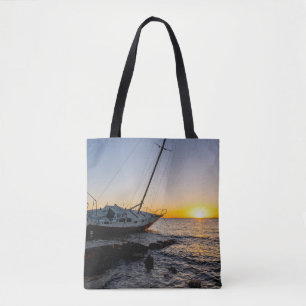 Golf von Breeze-Segelboot und Pier-Sonnenuntergang Tasche