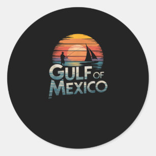 Golf von Mexiko Retro-Sonnenuntergang Angeln und B Runder Aufkleber