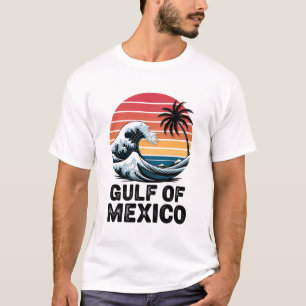Golf von Mexiko Retro-Sonnenuntergang-Wellendesign T-Shirt