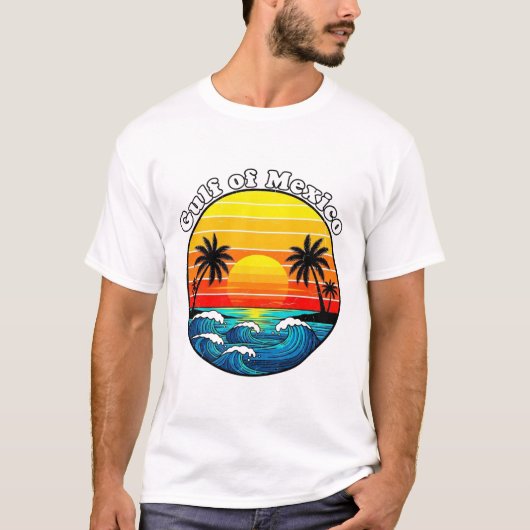 Golf von Mexiko Retro Sunset Beach Graphic T-Shirt (Vorderseite)