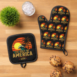 Golf von USA Amerika Est 2025 Retro Vintag Ofenhandschuh & Topflappen-Set