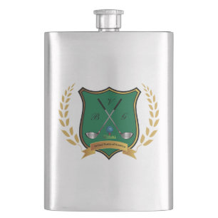 GOLF-Wappen mit Laurel Wreath und Clubs Flask Flachmann
