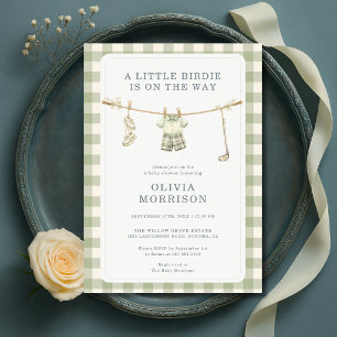 Golf Wäscheleine Gingham Salbeigrün Baby Shower Einladung