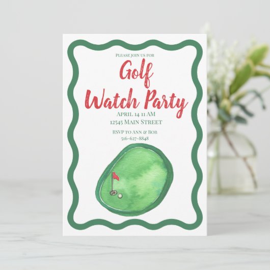 Golf Watch Party Einladung (Stehend Vorderseite)