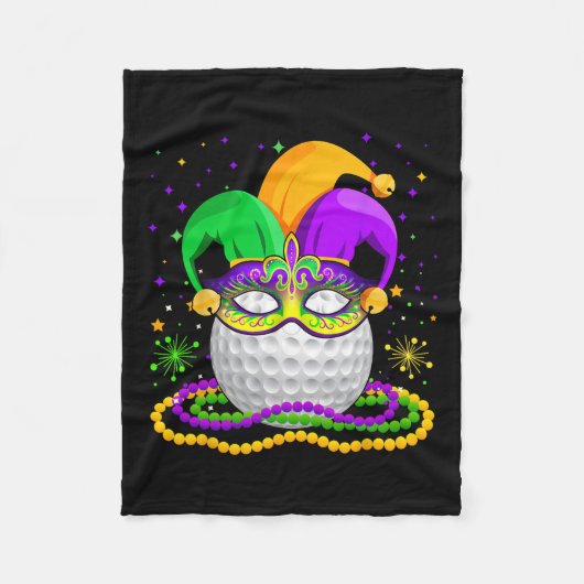 Golf Wearing Jester Hat Masked Beads Mardi Gras Pl Fleecedecke (Vorderseite)